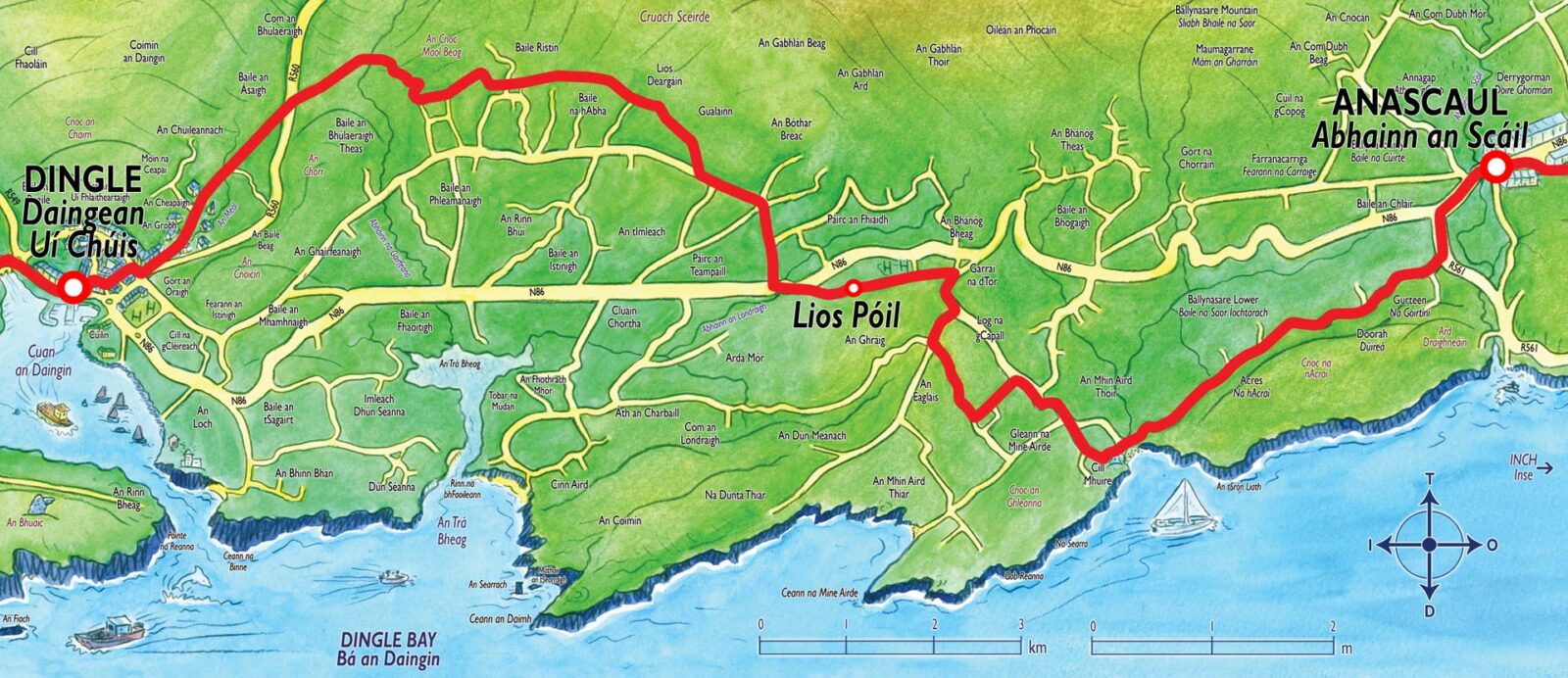 map of route Annascaul – Dingle